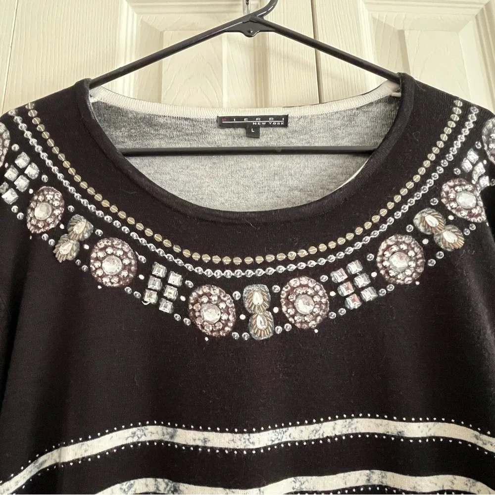 Pierri New York Black and White Embellished Sweater - Picture 4 of 6